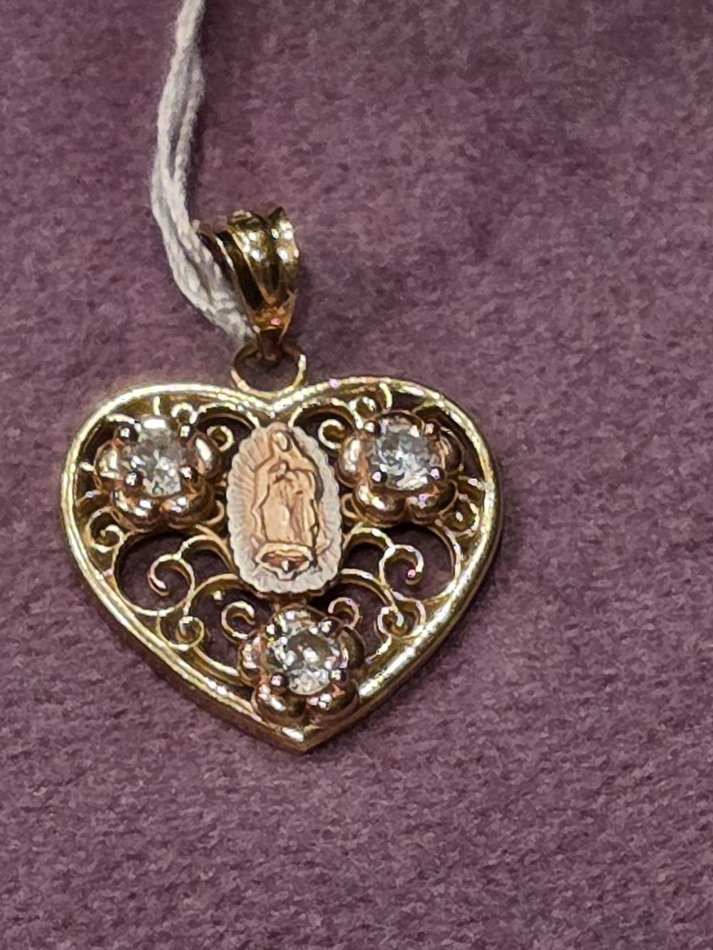 🎀🙏14K Gold Religious Heart Filigree Pendant with Diamonds🙏🎀